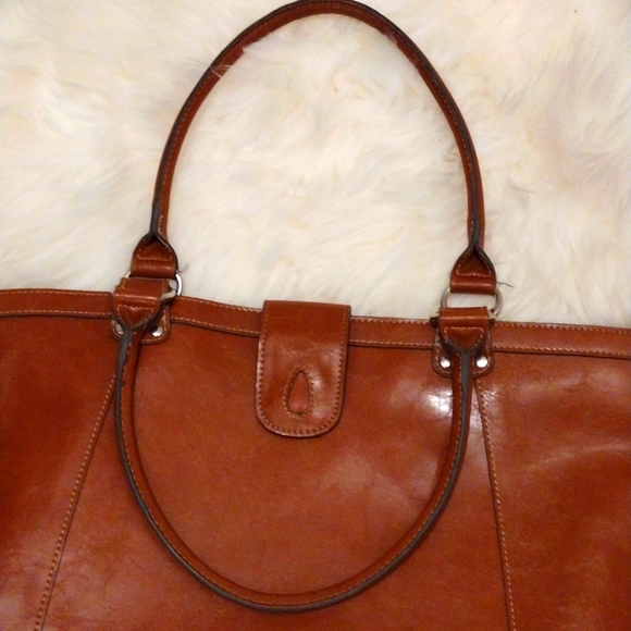 EMILIE M. BROWN FAUX LEATHER ZIPPERED and CLOTH HANDBAG - Picture 7 of 9